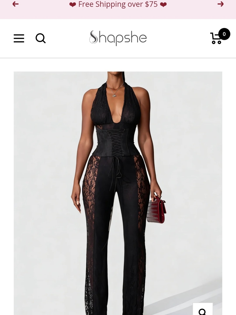 Shapshe Halter Floral Embroidered Sheer Lace Flare Jumpsuit